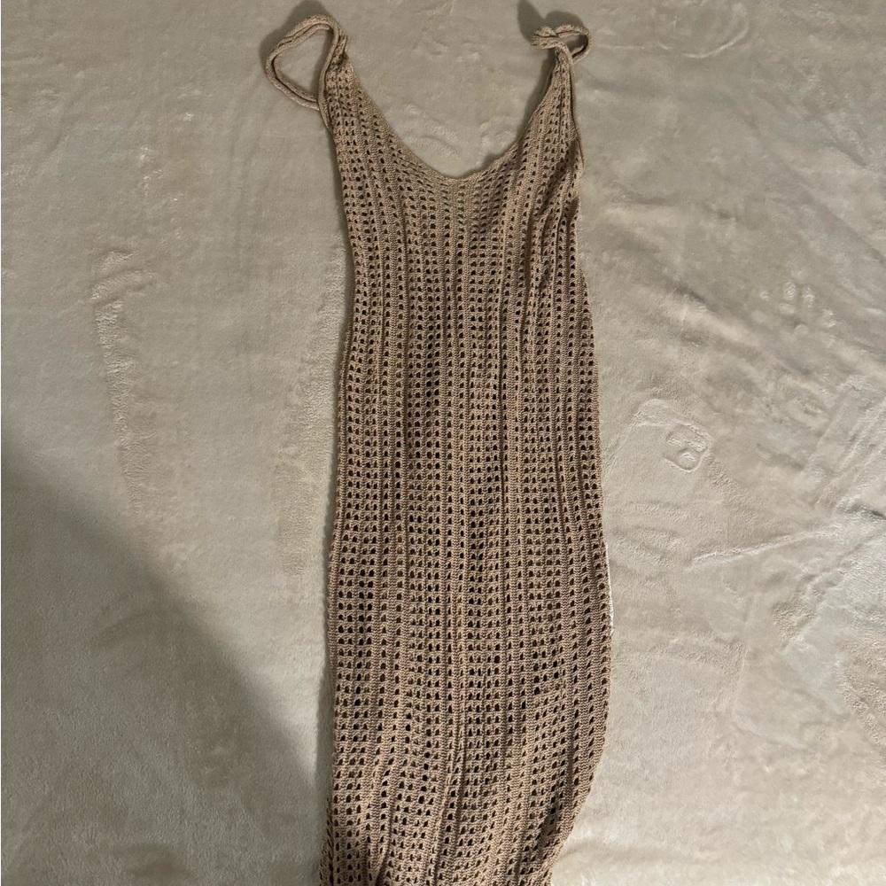 Tan Knit Sleeveless Dress for beach